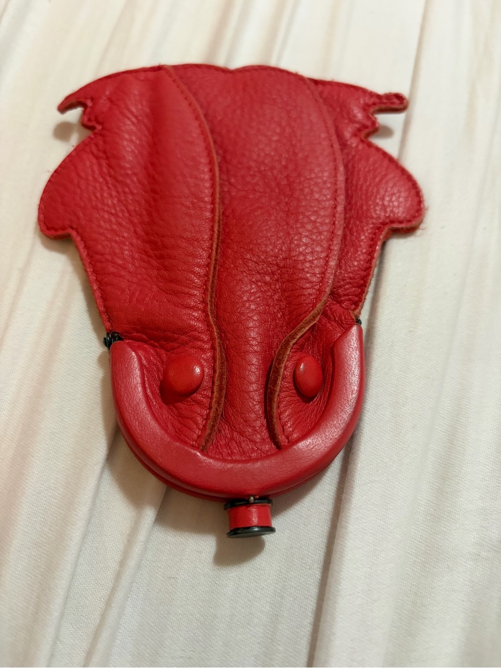 Bottega Veneta Red Lamb Skin Leather Frog Coin Pouch